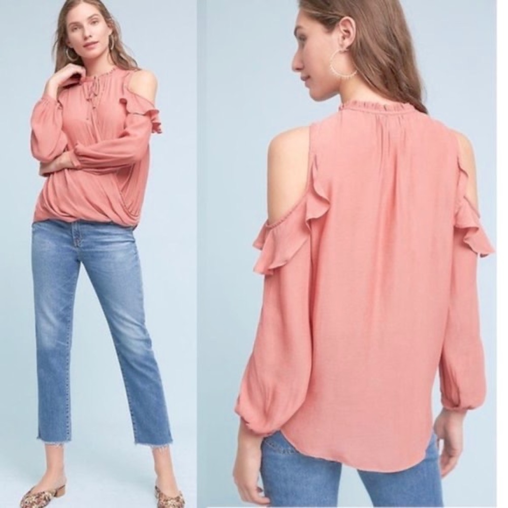 NWT Anthropologie Maeve Liesel Ruffled Blouse Rose Pink